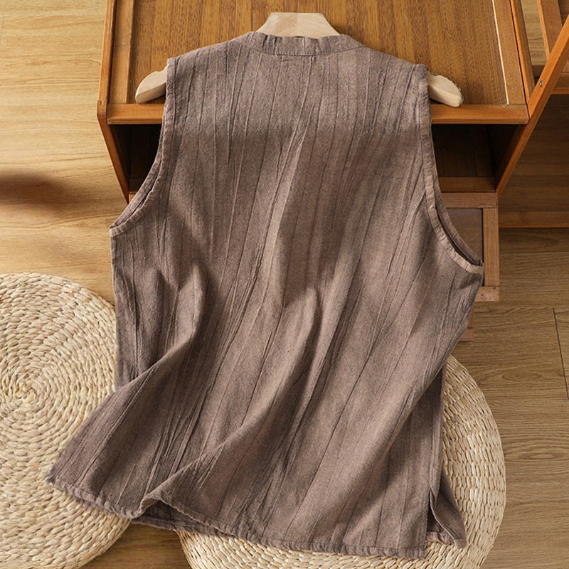Buddha Stonesレトロフロッグボタンデザイン レディース コットン ノースリーブベスト - image 11