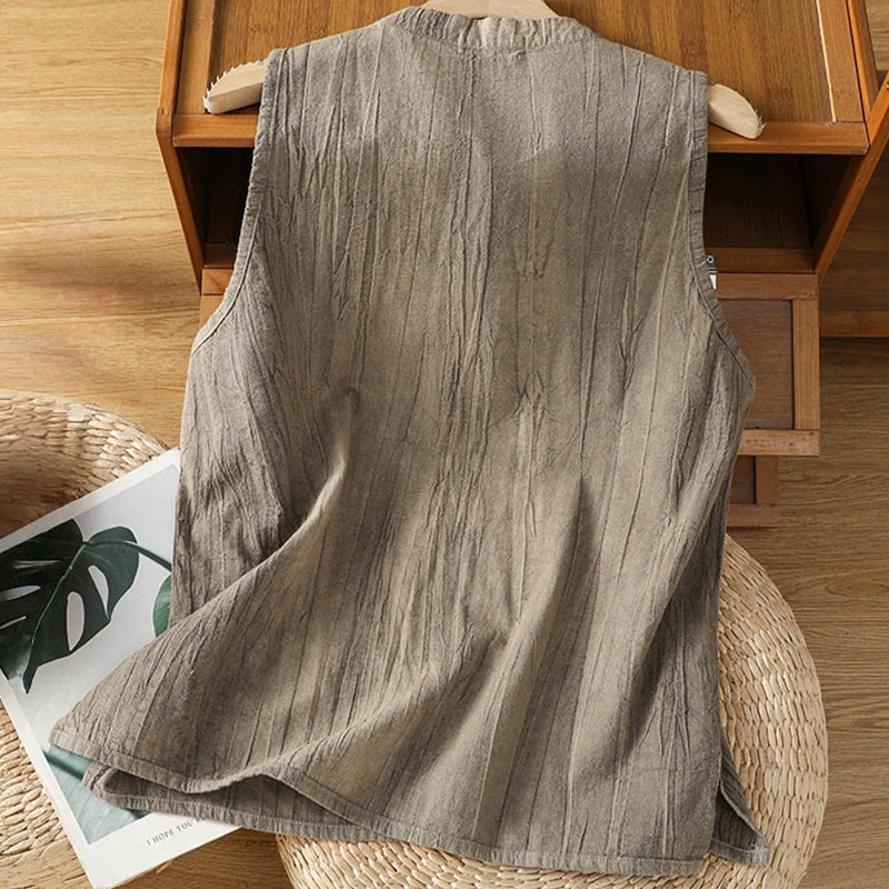 Buddha Stonesレトロフロッグボタンデザイン レディース コットン ノースリーブベスト - image 18