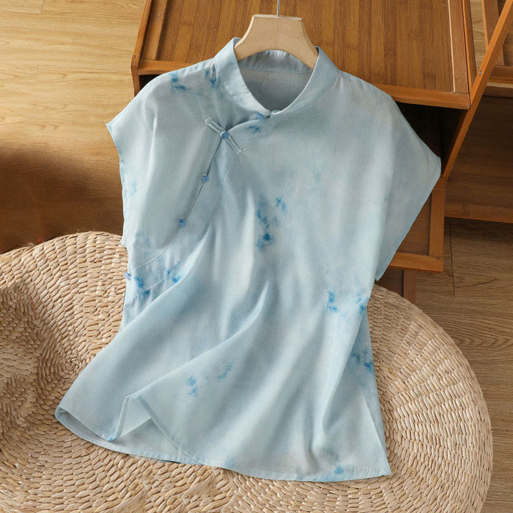 Buddha Stonesライトブルー フロッグボタン ノースリーブ レディース シャツ - ライトブルー - US8-10，UK/AU12-14，EU40-42 (2XL) - image 0