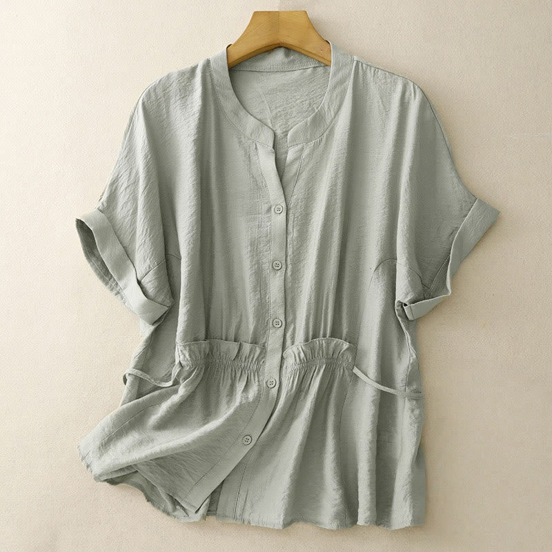 Buddha Stonesサマーボタン レースアップ 半袖 レディース コットンシャツ - ダークシーグリーン - US8-10，UK/AU12-14，EU40-42 (2XL) - image 13