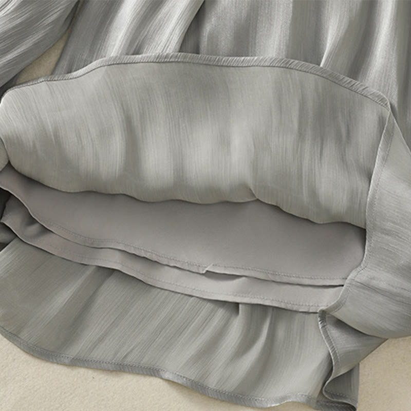 Buddha Stonesライトグレー プリーツデザイン 伸縮性ウエスト レディース ワイドレッグパンツ ポケット付き - image 10