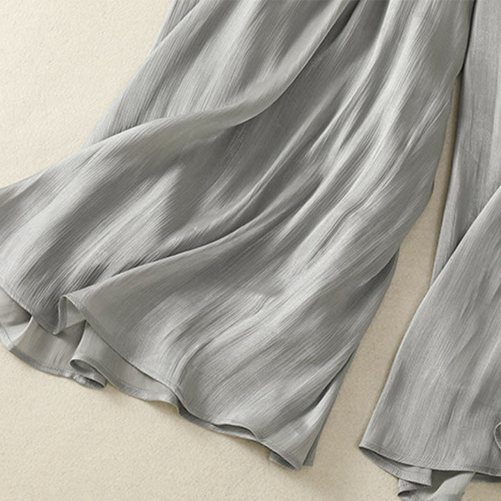 Buddha Stonesライトグレー プリーツデザイン 伸縮性ウエスト レディース ワイドレッグパンツ ポケット付き - image 12