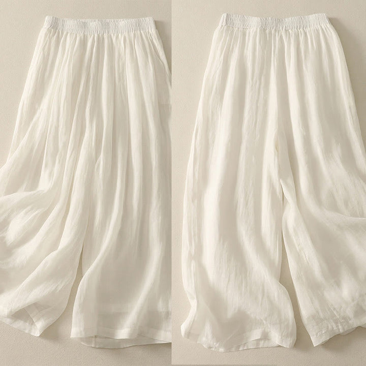 Buddha Stones 7-8丈 伸縮性ウエスト レディース ワイドレッグ コットンリネン パンツ ポケット付き - image 11