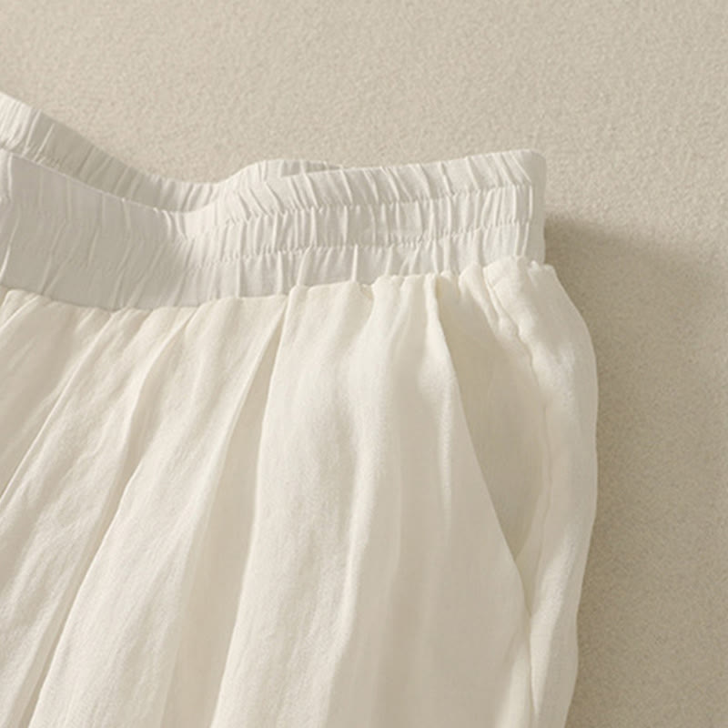 Buddha Stones 7-8丈 伸縮性ウエスト レディース ワイドレッグ コットンリネン パンツ ポケット付き - image 13