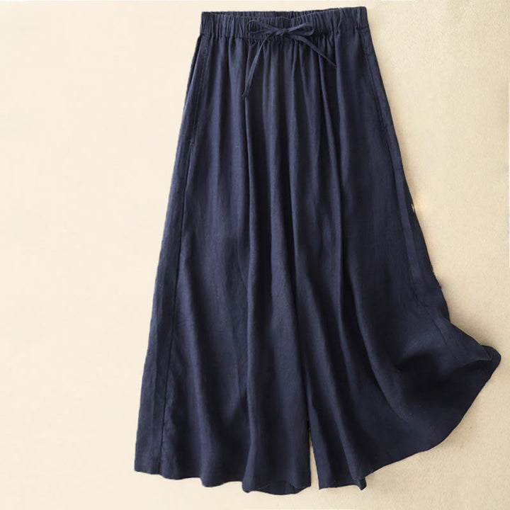 Buddha Stones夏用 伸縮性ウエスト レディース カプリ クロップド ワイドレッグパンツ ポケット付き - 海軍 - US14、 UK/AU18、 EU46 (3XL) - image 12