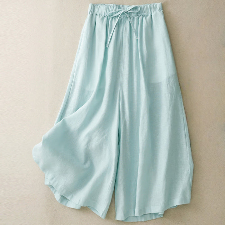 Buddha Stones夏用 伸縮性ウエスト レディース カプリ クロップド ワイドレッグパンツ ポケット付き - ペールターコイズ - US14、 UK/AU18、 EU46 (3XL) - image 0