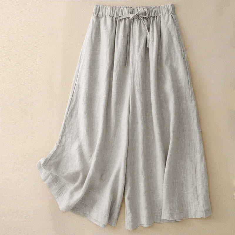 Buddha Stones夏用 伸縮性ウエスト レディース カプリ クロップド ワイドレッグパンツ ポケット付き - リネン - US14、 UK/AU18、 EU46 (3XL) - image 16