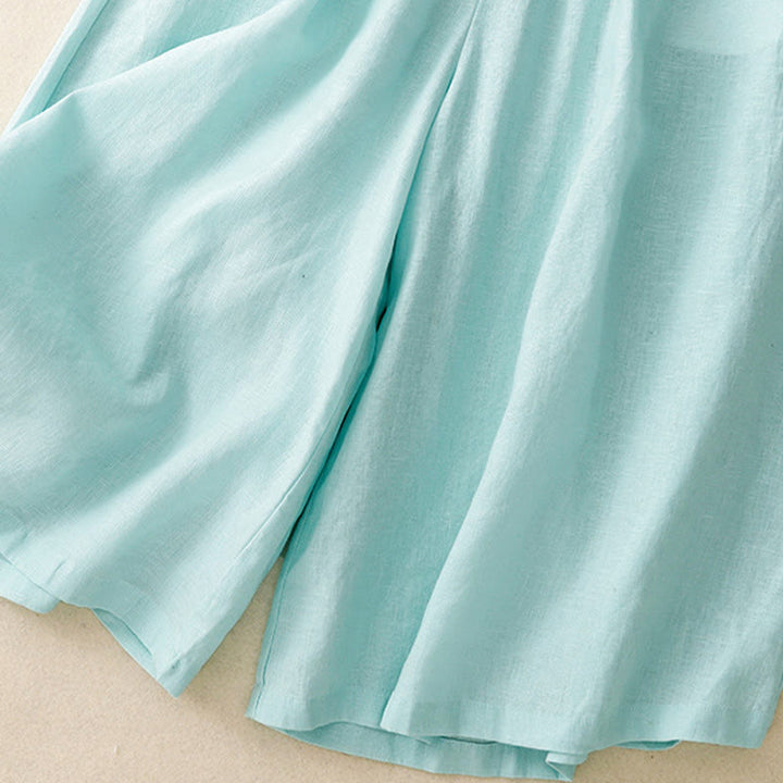 Buddha Stones夏用 伸縮性ウエスト レディース カプリ クロップド ワイドレッグパンツ ポケット付き - image 5