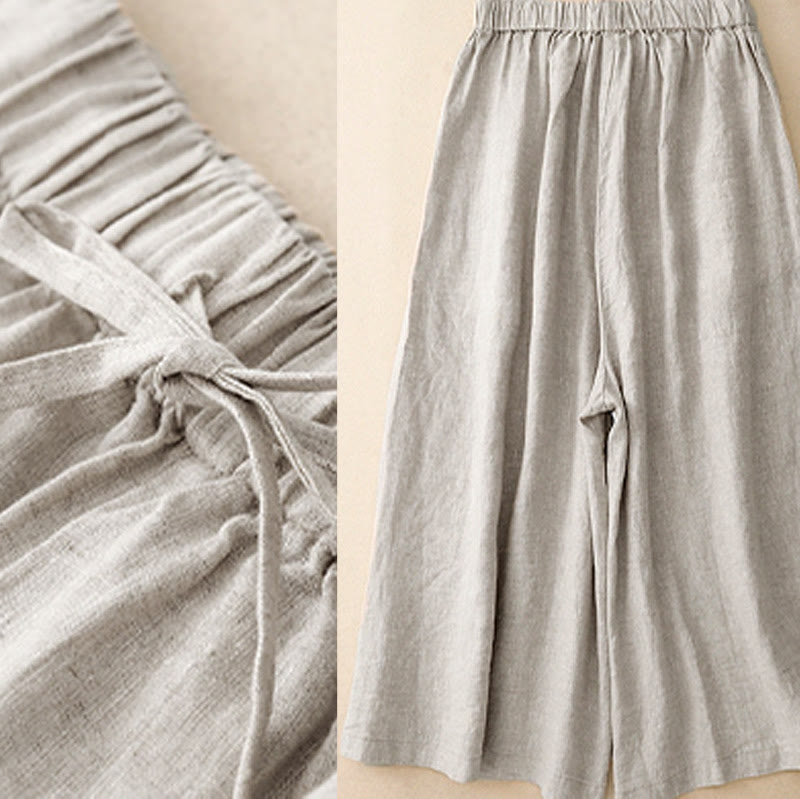 Buddha Stonesサマー エラスティックウエスト レディース カプリ丈 クロップド ワイドレッグパンツ ポケット付き - image 17