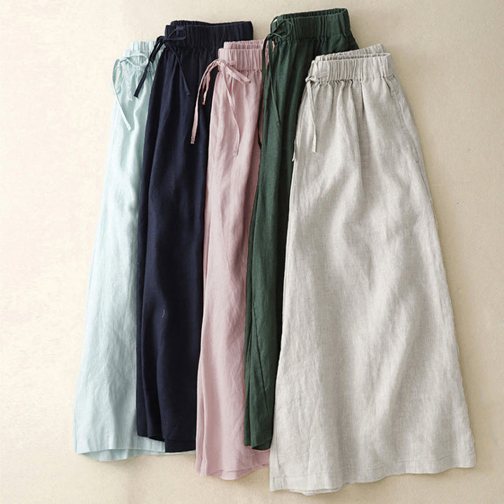 Buddha Stonesサマー エラスティックウエスト レディース カプリ丈 クロップド ワイドレッグパンツ ポケット付き - image 1