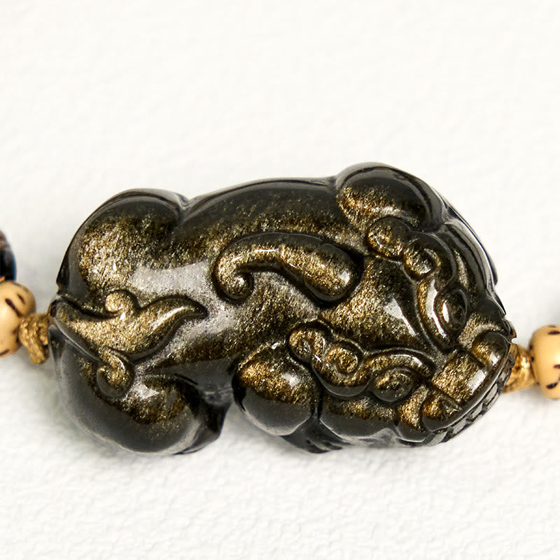 Buddha Stonesゴールド光沢黒曜石貔貅富ロープブレスレット - image 4