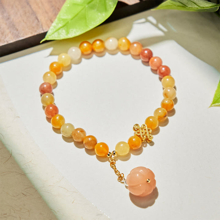 Buddha Stones、黄金のシルク翡翠、中国結び、かぼちゃの富のブレスレット