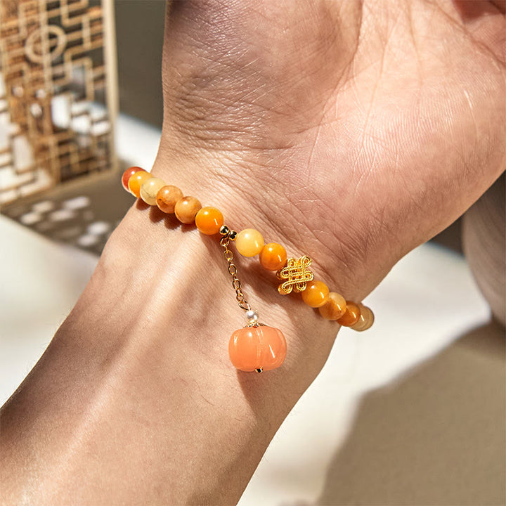 Buddha Stones、黄金のシルク翡翠、中国結び、かぼちゃの富のブレスレット