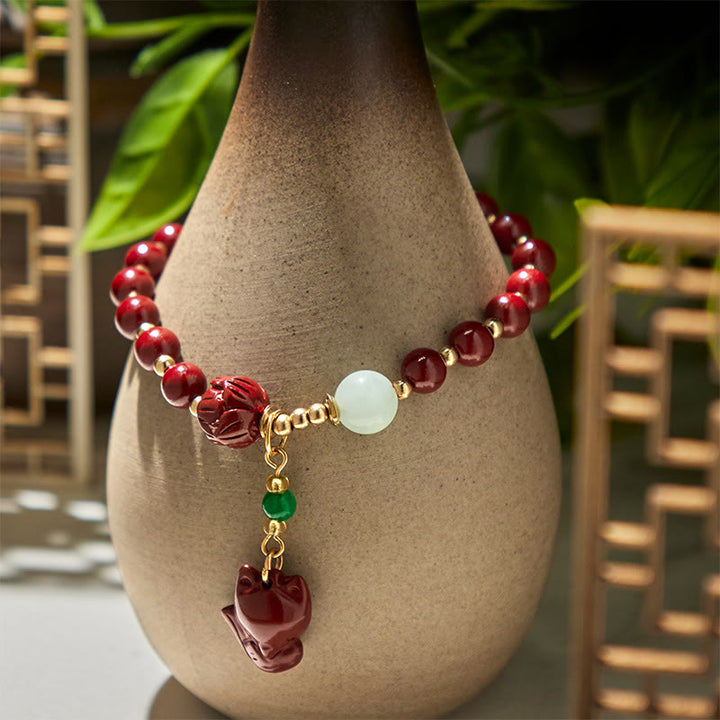 Buddha Stones辰砂 蓮 かわいいキツネ チャーム 祝福ブレスレット