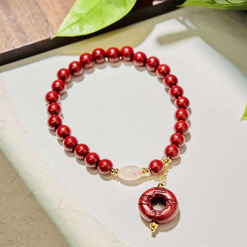 Buddha Stones天然辰砂平和バックルチャーム祝福ブレスレット