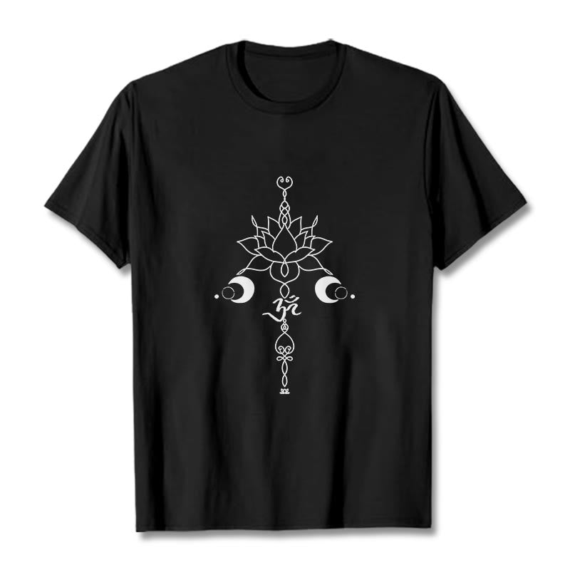 Buddha Stones無地 蓮の花 オムシンボル柄 Tシャツ - 黒 - 2XL - image 1