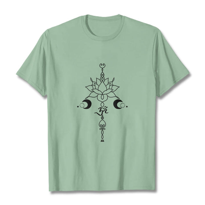 Buddha Stones無地 蓮の花 オムシンボル柄 Tシャツ - ペールグリーン - 2XL - image 15