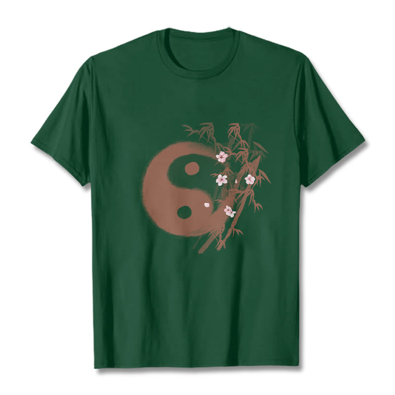 Buddha Stones 陰陽竹桜柄Tシャツ - フォレストグリーン - 2XL - image 9