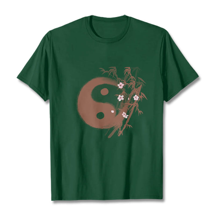 Buddha Stones 陰陽竹桜柄Tシャツ - フォレストグリーン - 2XL - image 9