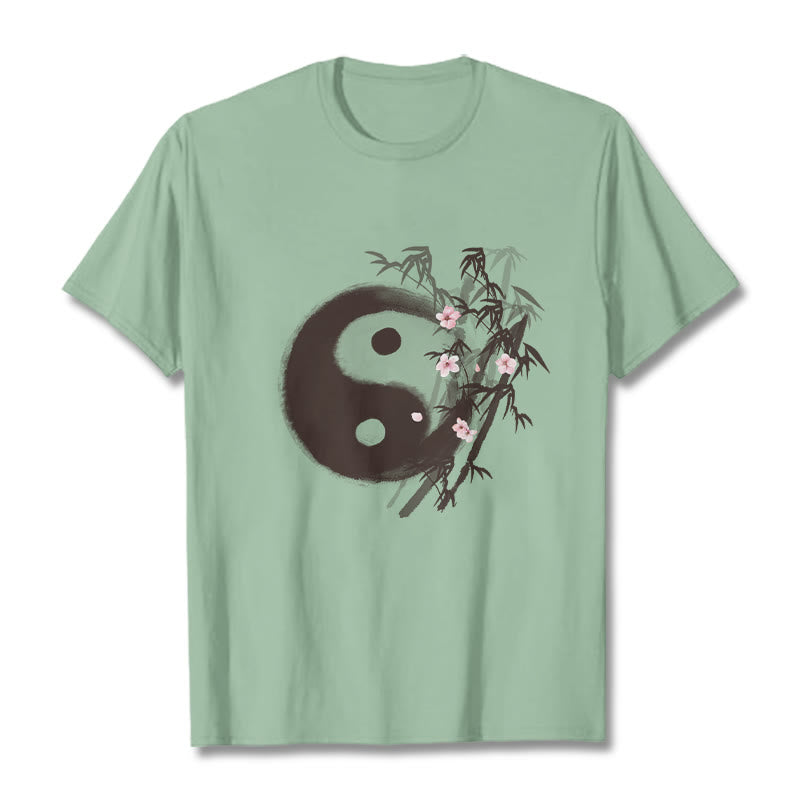 Buddha Stones 陰陽竹桜柄Tシャツ - 淡い緑色 - 2XL - image 13