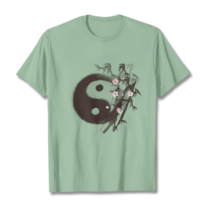 Buddha Stones 陰陽竹桜柄Tシャツ - 淡い緑色 - 2XL - image 13