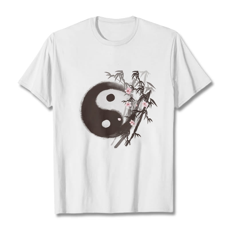Buddha Stones 陰陽竹桜柄Tシャツ - 白 - 2XL - image 0