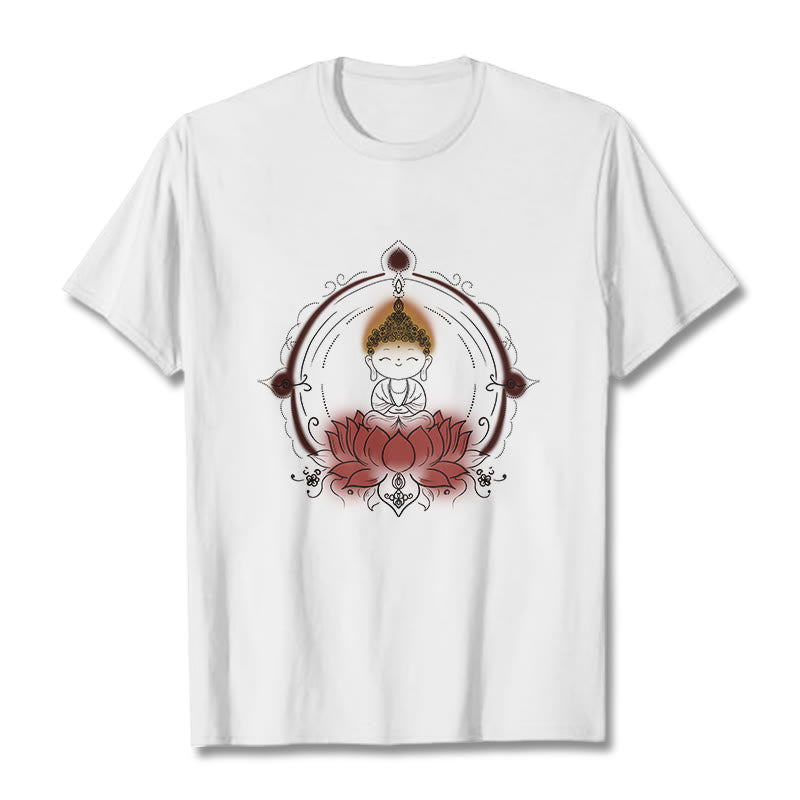 Buddha Stones喜びの仏陀 蓮の曼荼羅柄 Tシャツ - 白 - 2XL - image 1