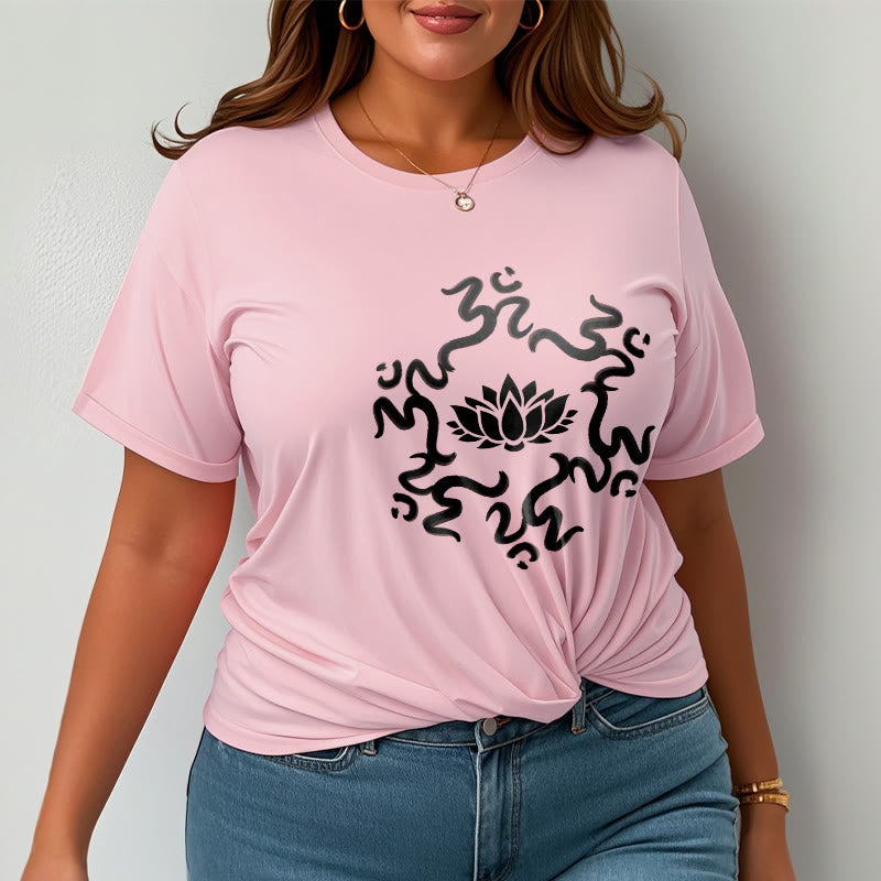 Buddha StonesOMシンボル 蓮の花柄Tシャツ - image 15