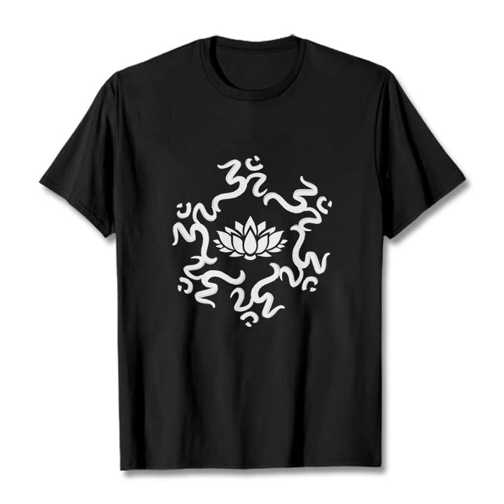 Buddha StonesOMシンボル 蓮の花柄Tシャツ - 黒 - 2XL - image 3
