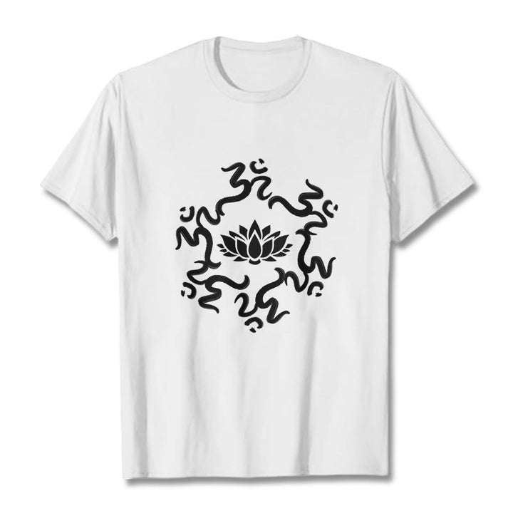 Buddha StonesOMシンボル 蓮の花柄Tシャツ - 白 - 2XL - image 7