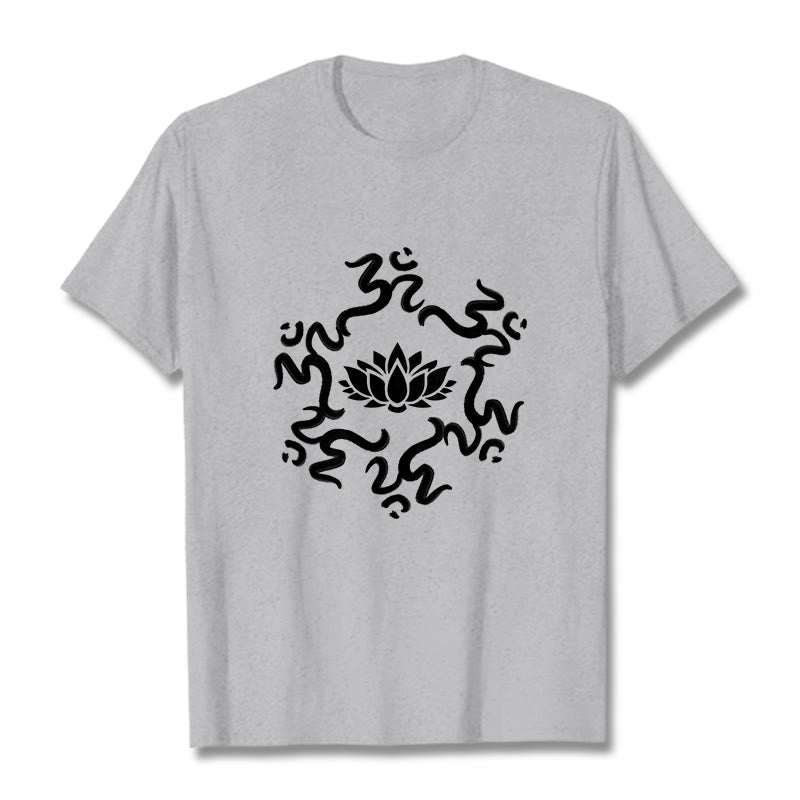 Buddha StonesOMシンボル 蓮の花柄Tシャツ - ライトグレー - 2XL - image 20