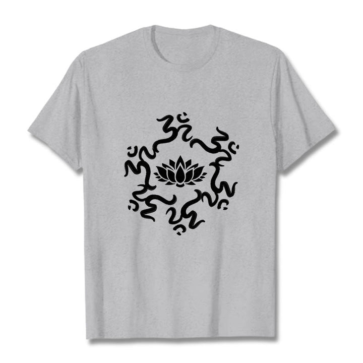 Buddha StonesOMシンボル 蓮の花柄Tシャツ - ライトグレー - 2XL - image 20