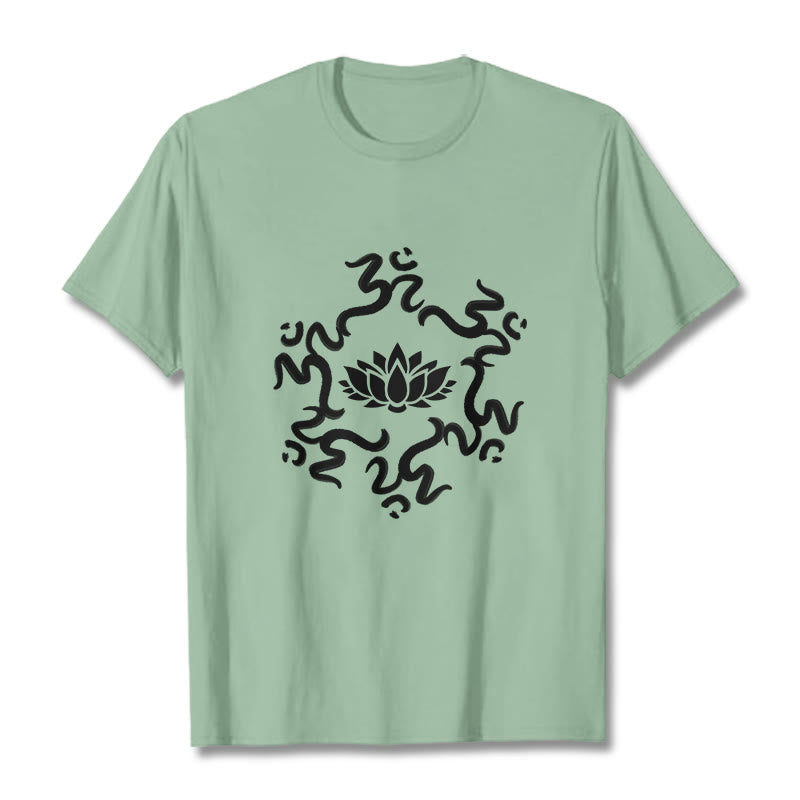 Buddha StonesOMシンボル 蓮の花柄Tシャツ - ペールグリーン - 2XL - image 16