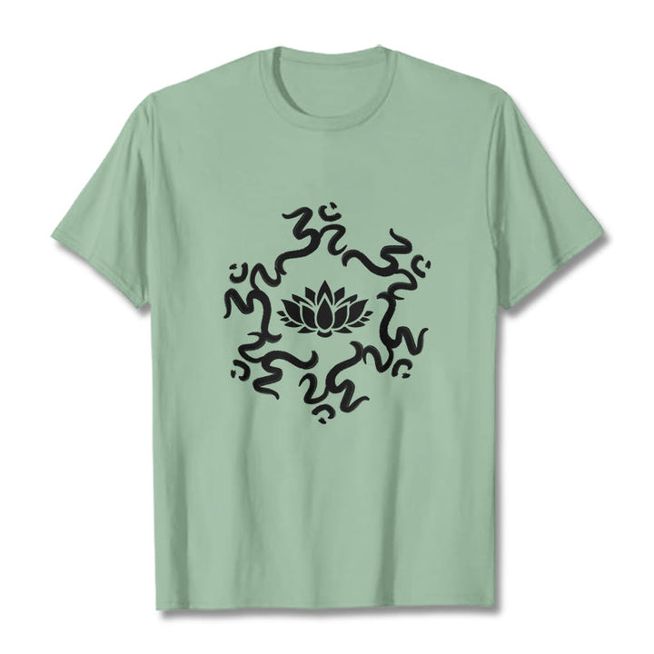 Buddha StonesOMシンボル 蓮の花柄Tシャツ - ペールグリーン - 2XL - image 16