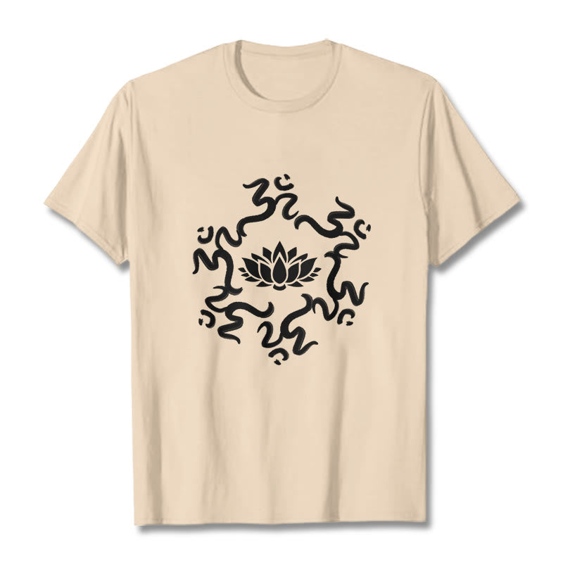 Buddha StonesOMシンボル 蓮の花柄Tシャツ - ビスク - 2XL - image 10