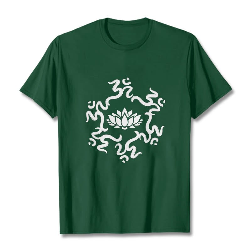 Buddha StonesOMシンボル 蓮の花柄Tシャツ - フォレストグリーン - 2XL - image 12