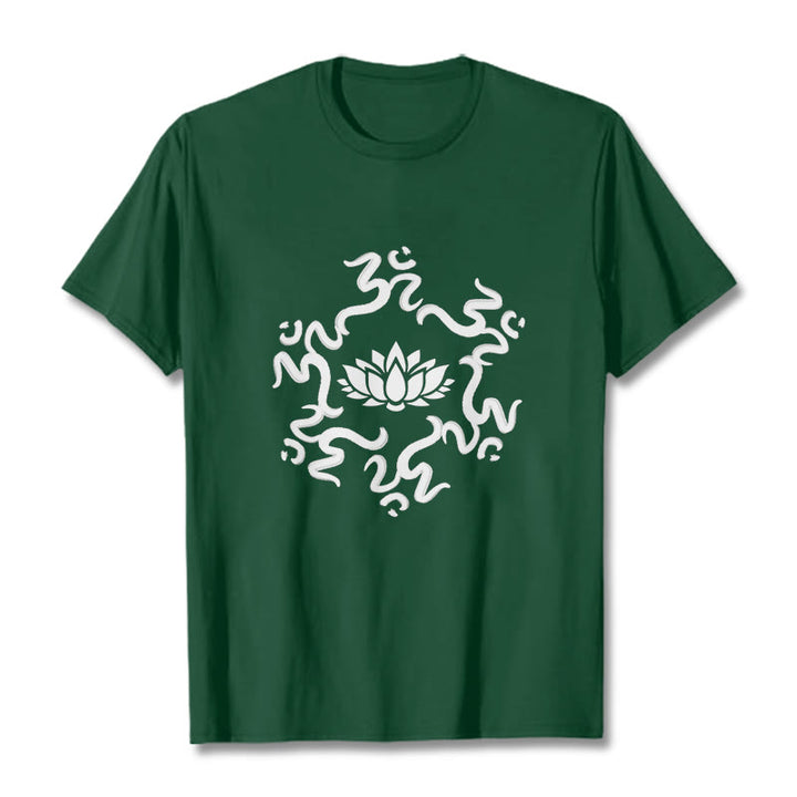 Buddha StonesOMシンボル 蓮の花柄Tシャツ - フォレストグリーン - 2XL - image 12