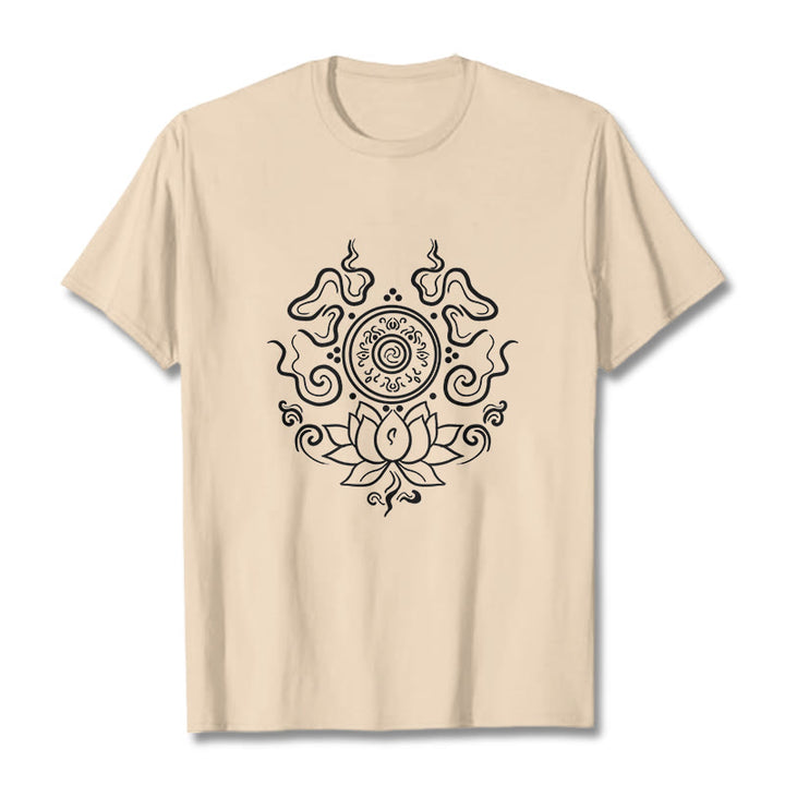 Buddha Stones法輪 蓮の花柄 Tシャツ - ビスク - 2XL - image 1