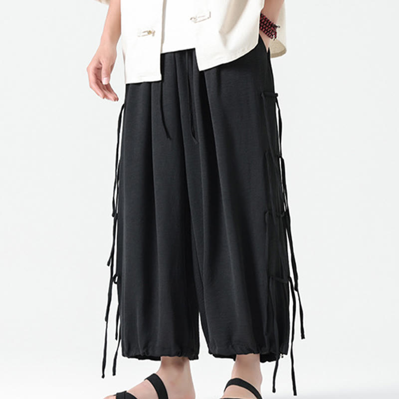 Buddha Stonesカジュアル ルーズ ストラップデザイン ウエストロープ メンズ 7-8丈 スパンデックスパンツ ポケット付き - image 2
