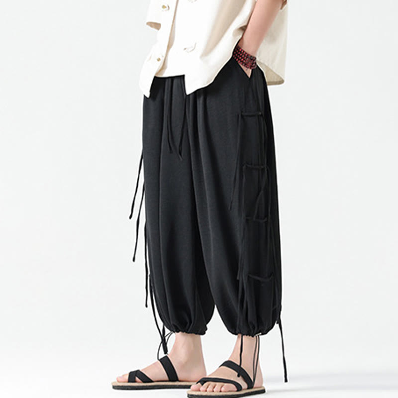 Buddha Stonesカジュアル ルーズ ストラップデザイン ウエストロープ メンズ 7-8丈 スパンデックスパンツ ポケット付き - image 3