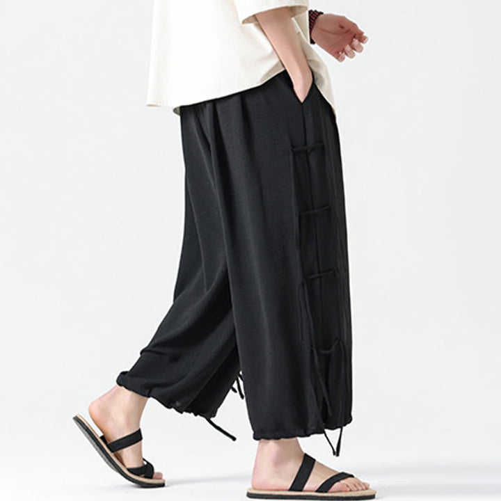 Buddha Stonesカジュアル ルーズ ストラップデザイン ウエストロープ メンズ 7-8丈 スパンデックスパンツ ポケット付き - image 4