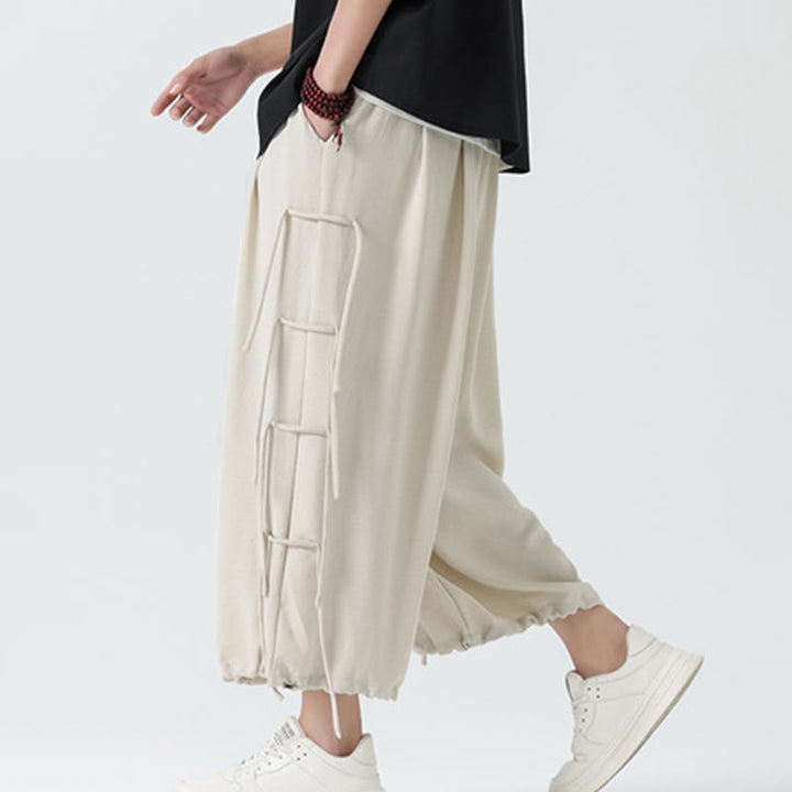 Buddha Stonesカジュアル ルーズ ストラップデザイン ウエストロープ メンズ 7-8丈 スパンデックスパンツ ポケット付き - image 25