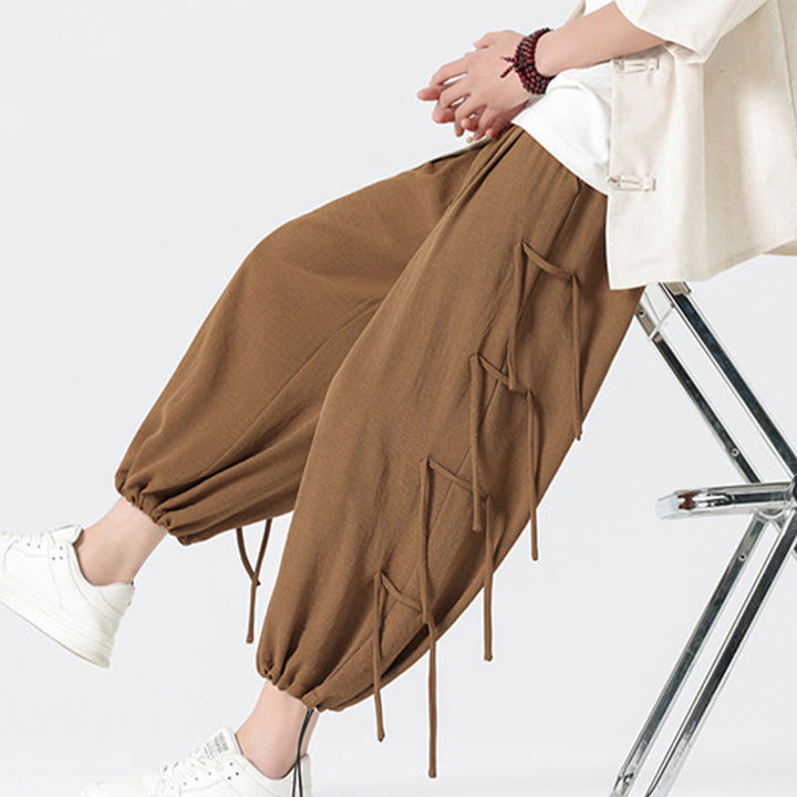 Buddha Stonesカジュアル ルーズ ストラップデザイン ウエストロープ メンズ 7-8丈 スパンデックスパンツ ポケット付き - image 40