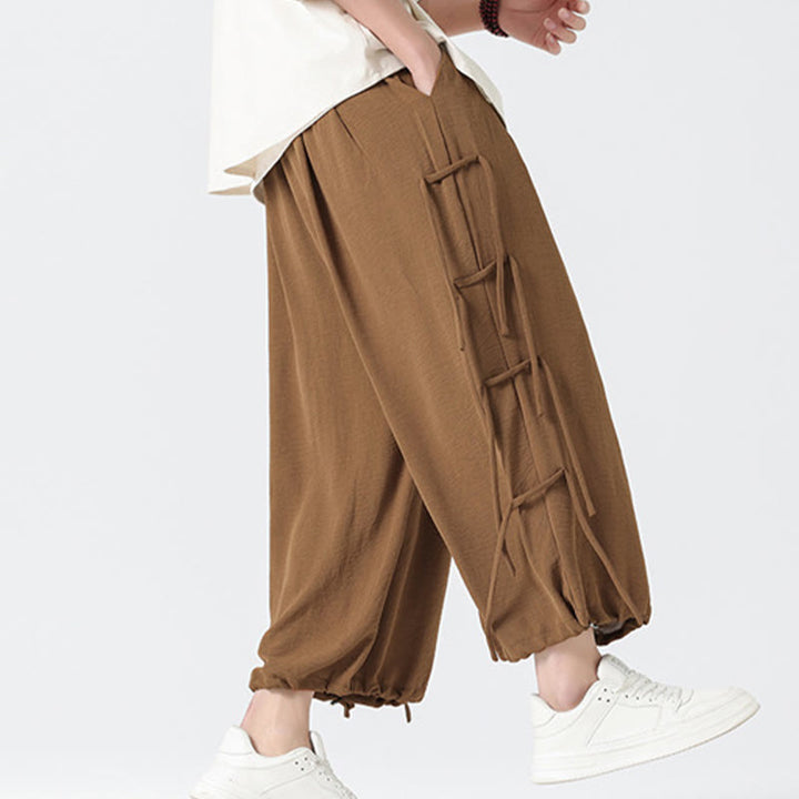 Buddha Stonesカジュアル ルーズ ストラップデザイン ウエストロープ メンズ 7-8丈 スパンデックスパンツ ポケット付き - image 34