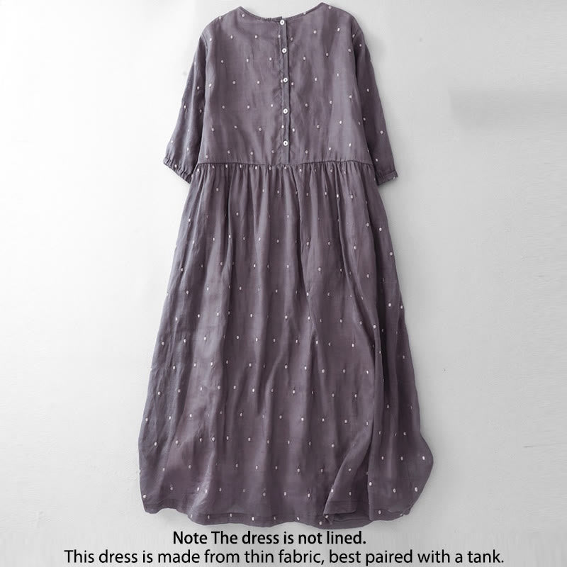 Buddha Stonesのバックボタン付きドット柄ハーフスリーブポリエステルミディドレス（ポケット付き） - image 1