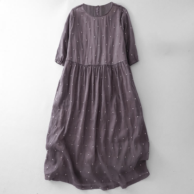 Buddha Stonesのバックボタン付きドット柄ハーフスリーブポリエステルミディドレス（ポケット付き） - ミディアムオーキッド - US12、 UK/AU16、 EU44 (2XL) - image 0