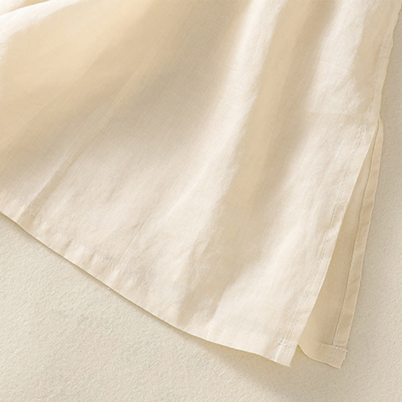 Buddha Stones刺繍フラワーヘムスリットデザイン半袖コットンリネン禅ミディドレス - image 14