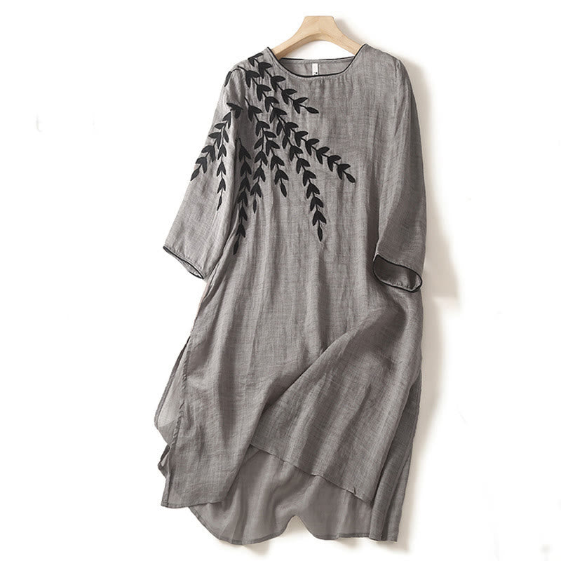 Buddha Stonesカジュアル刺繍スリット入り七分袖ミディドレス - ダークグレー - US8-10，UK/AU12-14，EU40-42 (2XL) - image 11