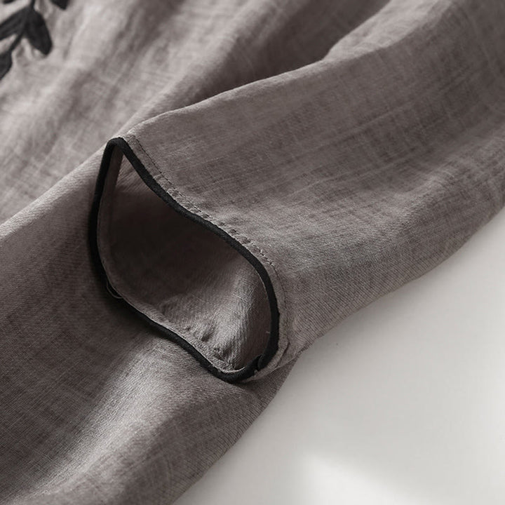 Buddha Stonesカジュアル刺繍スリット入り七分袖ミディドレス - image 14