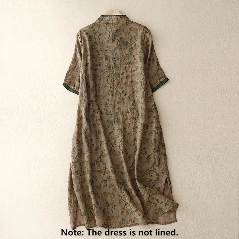 Buddha Stonesレトロ刺繍カエルボタンコットンリネンチャイナドレス（ポケット付き） - image 2